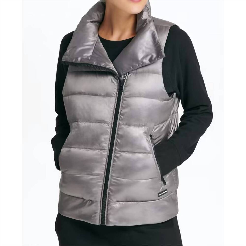NEW DKNY asymmetrical zip down filled vest in granite
